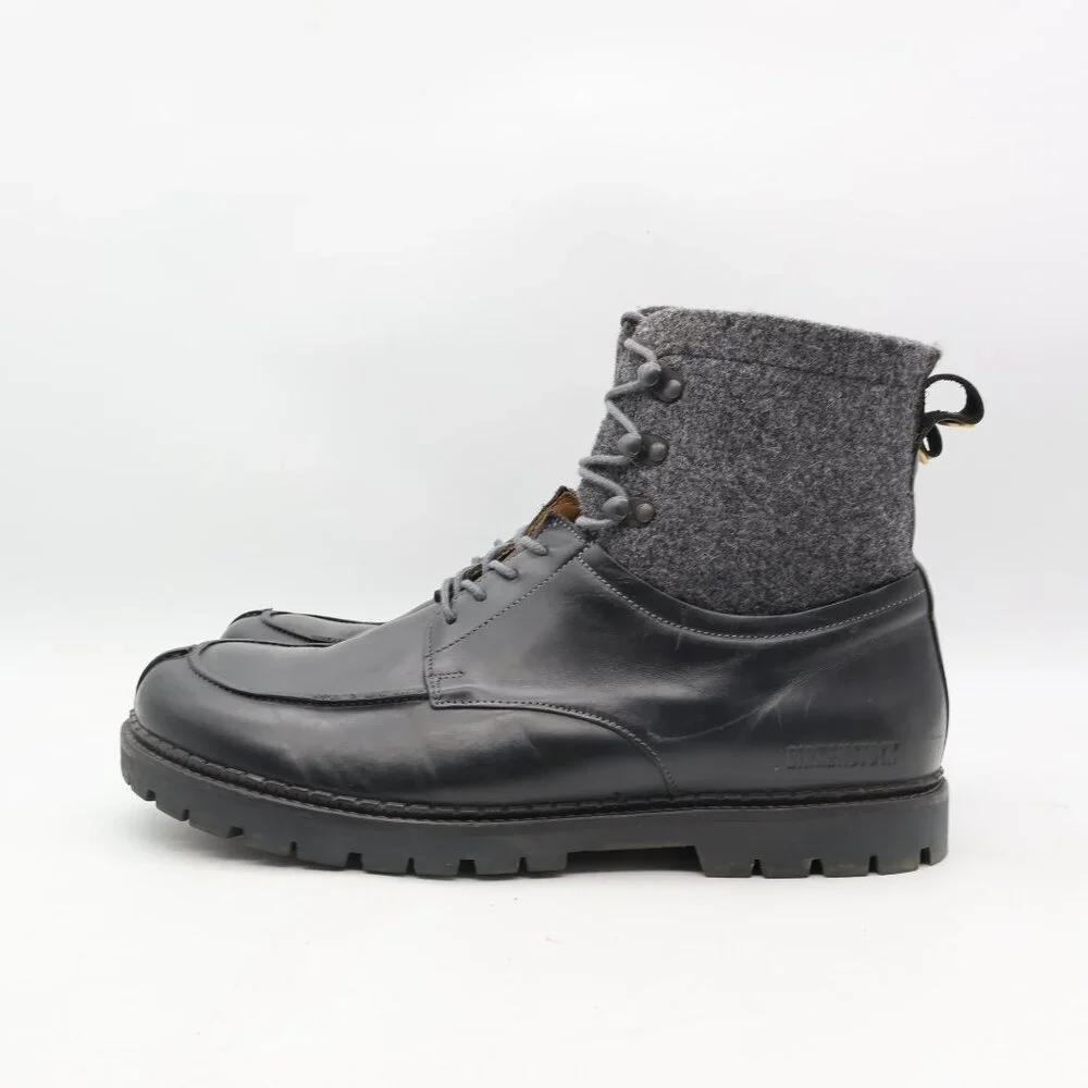 Birkenstock Timmins Men's Size EU 45 US 12 High Black Leather Boots Boiled Wool - Picture 4 of 13